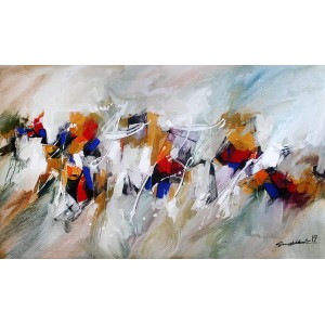 Mashkoor Raza, 36 x 60 Inch, Oil on Canvas, Abstract Painting, AC-MR-218
